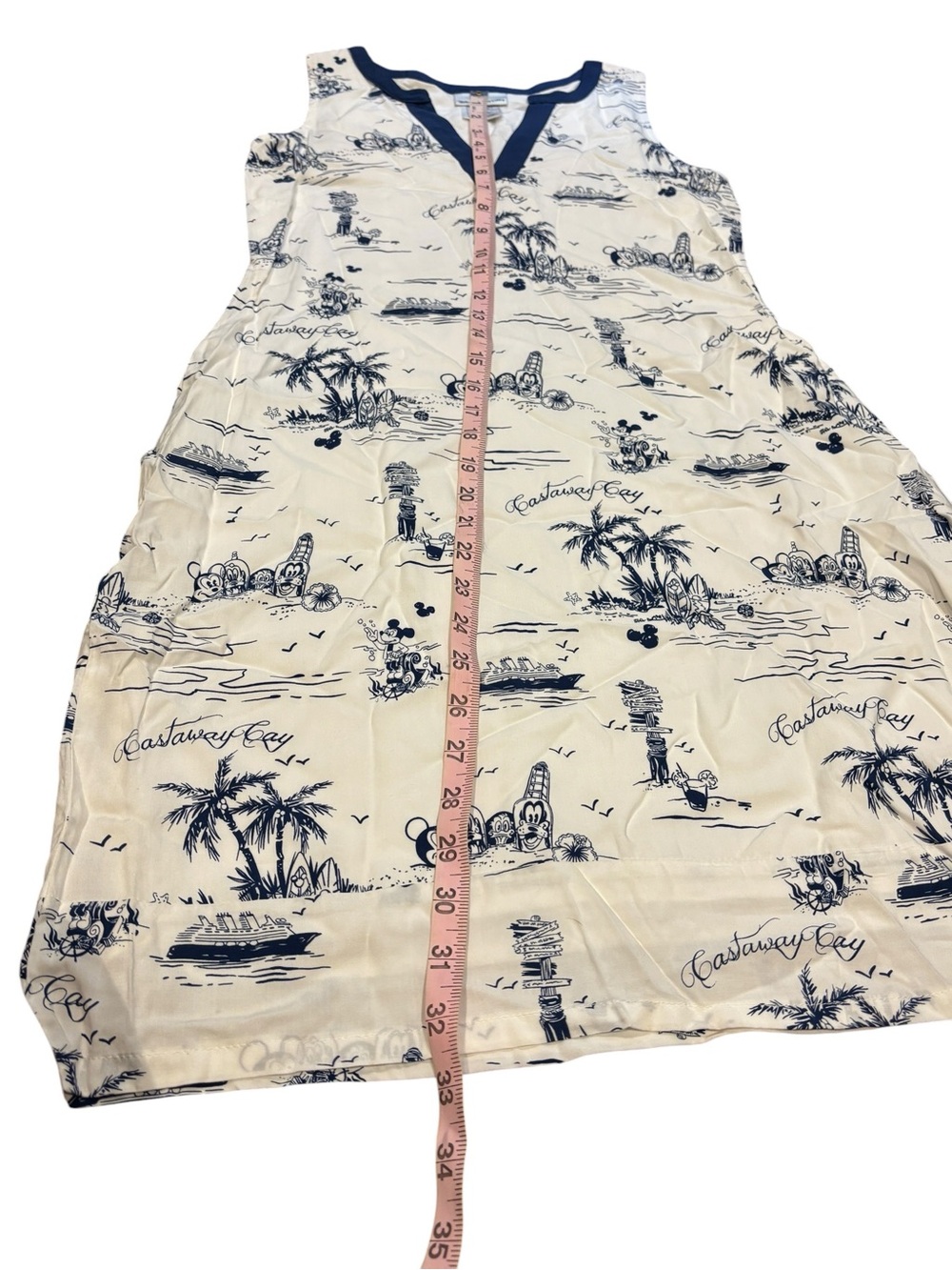 Disney Cruise Line Castaway Cay Dress XS White Navy Sleeveless Lined Resort - Picture 5 of 7